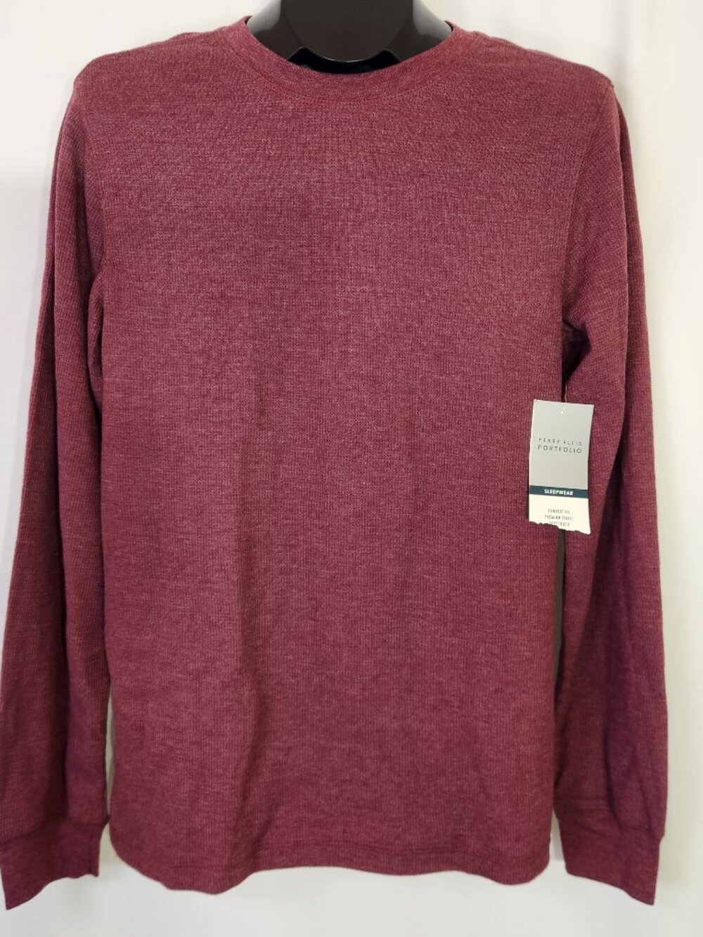 Perry Ellis Portfolio Men’s Medium M Waffle Knit Thermal Sleepwear Shirt Maroon